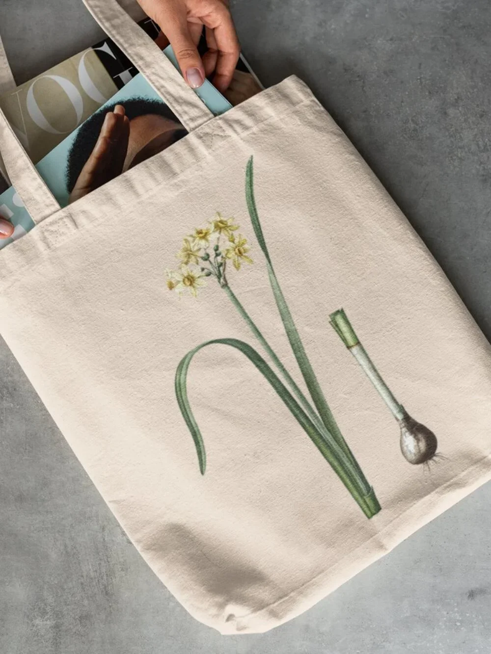 Cowslip Cupped Daffodil Vintage Floral Print Graphic Canvas Tote Bag